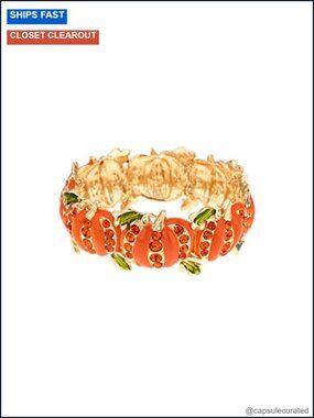 Stretch Pumpkin Bracelet with Red Crystal Halloween Party Jewelry